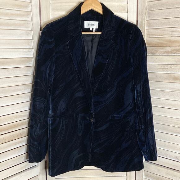 Ba&sh Tuck Noir Navy Black Marble Swirl Velvet One Button Blazer XS - Picture 4 of 12